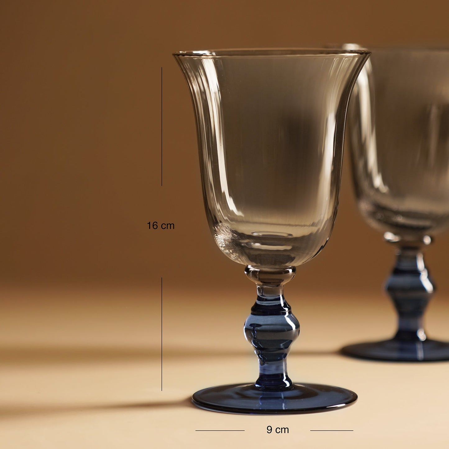 Set of 2 Blue & Grey Cobaltine Ribbed Texture Wine Glasses