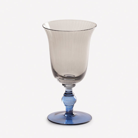 Set of 2 Blue & Grey Cobaltine Ribbed Texture Wine Glasses