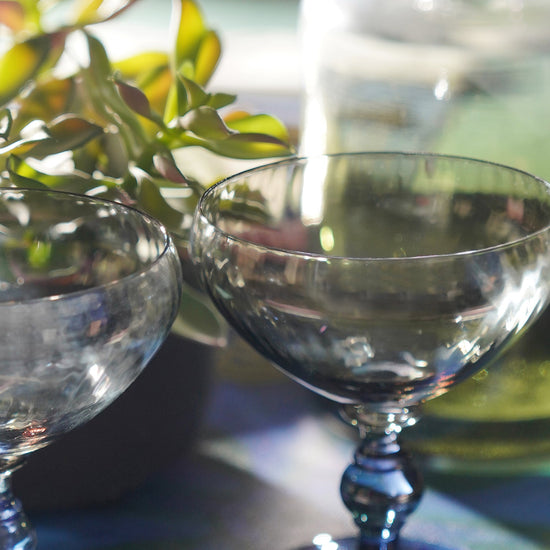 Set of 2 Blue & Grey Cobaltine Ribbed Texture Champagne Coupes