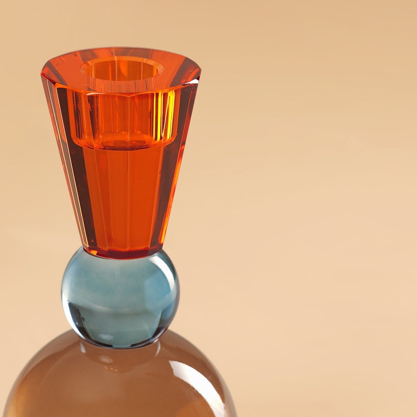 Orange Three Tone Cut Glass Candle Holder