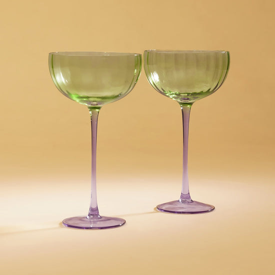 Set of 2 Green & Purple Grapevine Ombre Champagne Coupes