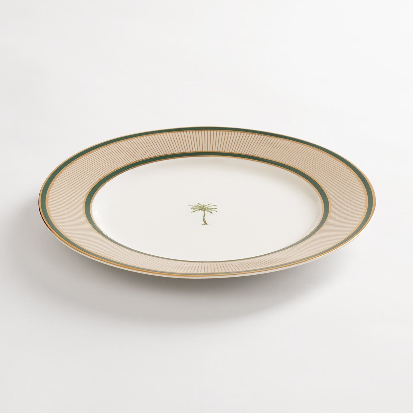 Set of 2 Beige & Green Verde Print Porcelain Dinner Plates