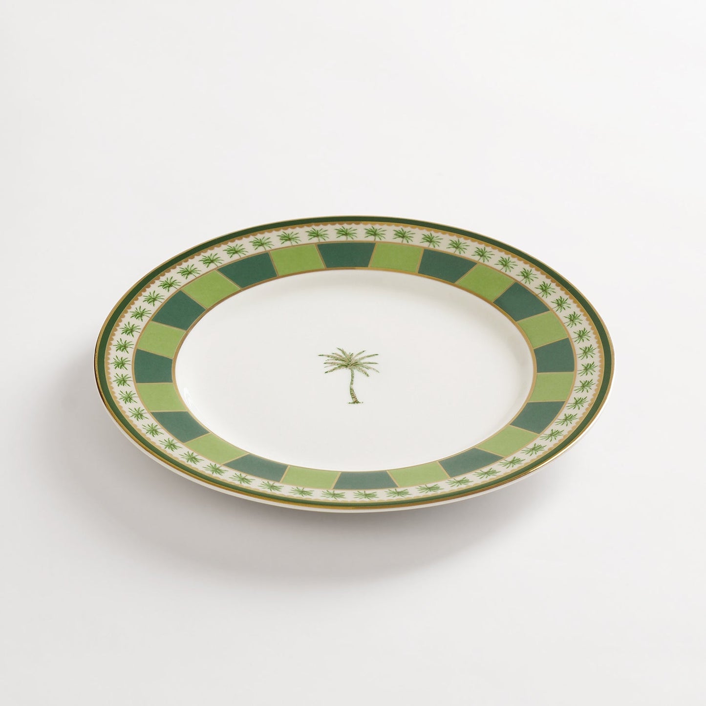 Set of 2 Beige & Green Verde Print Porcelain Dessert Plates