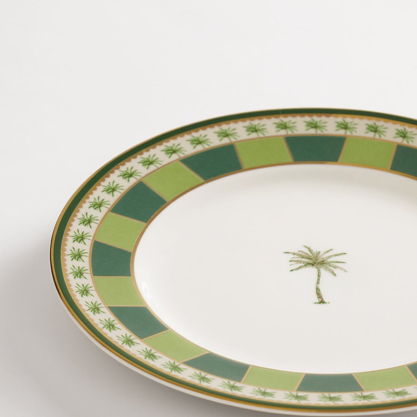 Set of 2 Beige & Green Verde Print Porcelain Dessert Plates