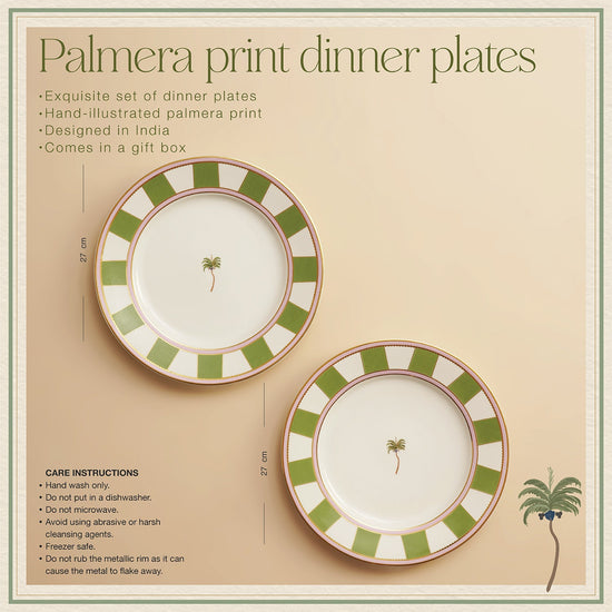 Set of 2 Pink & Green Palmera Print Porcelain Dinner Plates