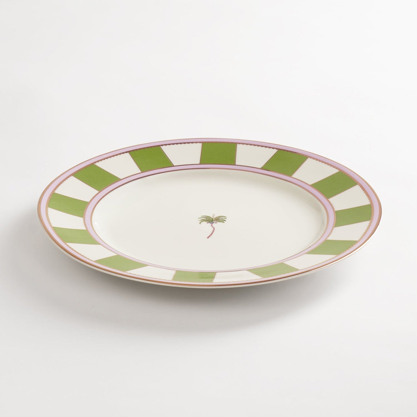 Set of 2 Pink & Green Palmera Print Porcelain Dinner Plates