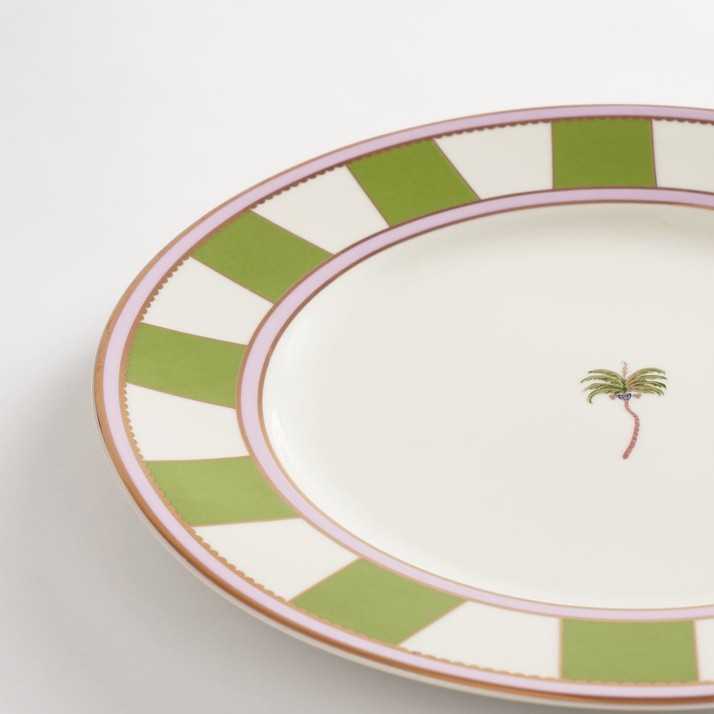 Set of 2 Pink & Green Palmera Print Porcelain Dinner Plates