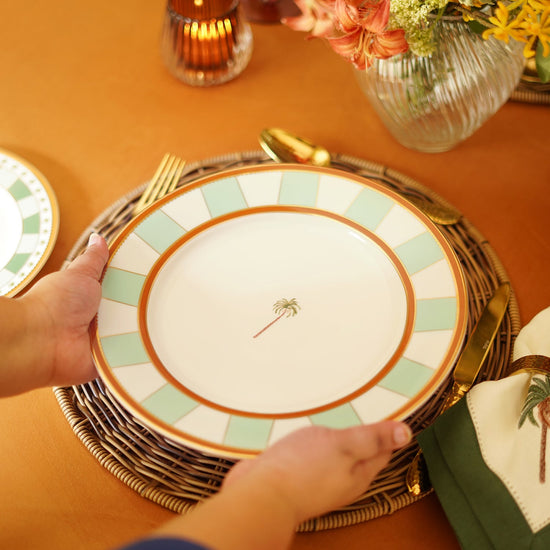 Set of 2 Orange & Mint Tera Print Porcelain Dinner Plates