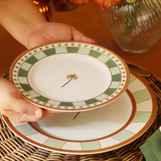 Set of 2 Orange & Mint Tera Print Porcelain Dessert Plates