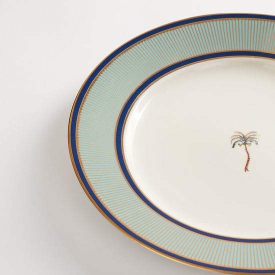 Set of 2 Blue Palmetto Print Porcelain Dinner Plates