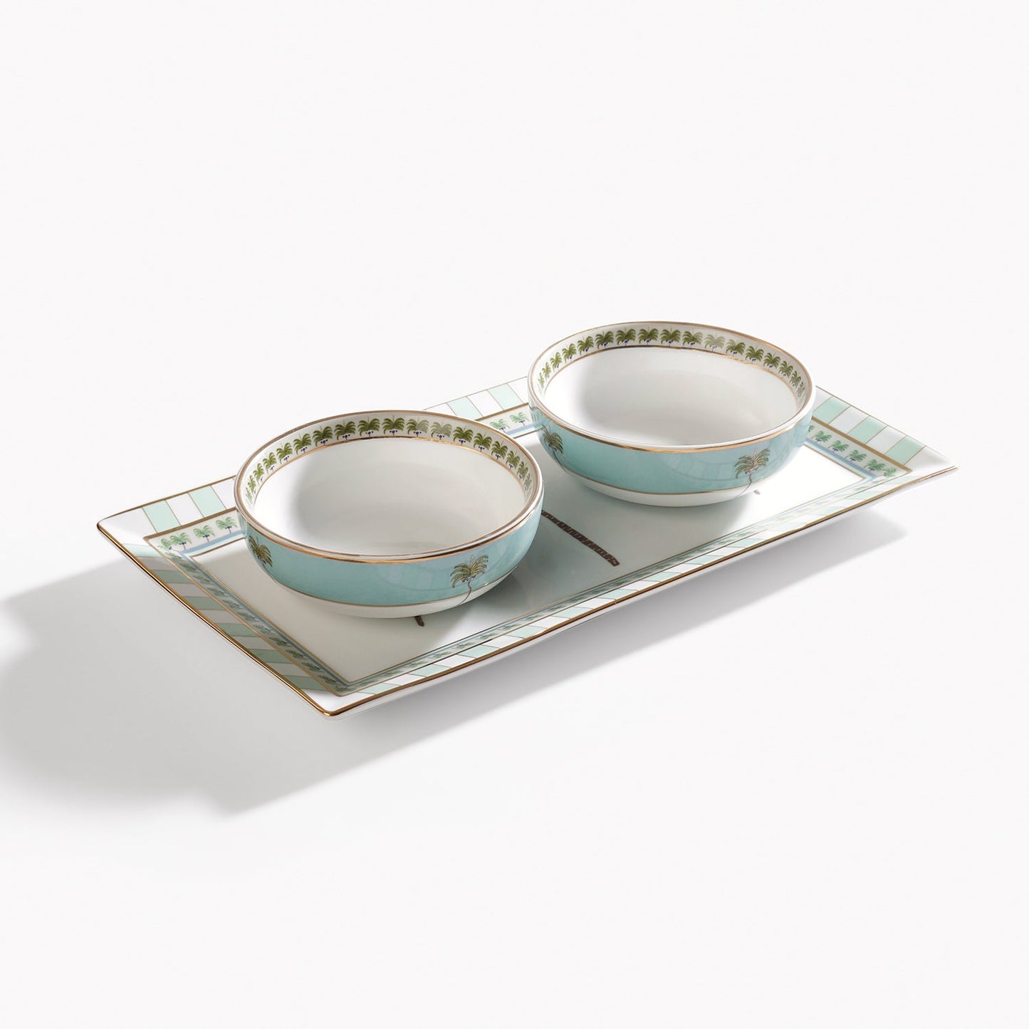 Blue & White Palmas Print Rectangular Porcelain Tray with Bowls