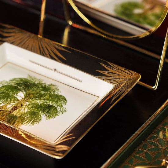 Black & Gold Palm Print Porcelain Trinket Tray