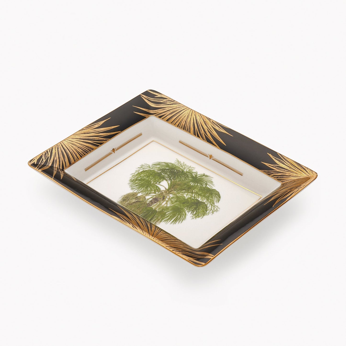 Black & Gold Palm Print Porcelain Trinket Tray