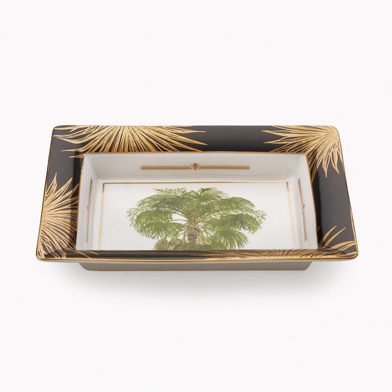 Black & Gold Palm Print Porcelain Trinket Tray