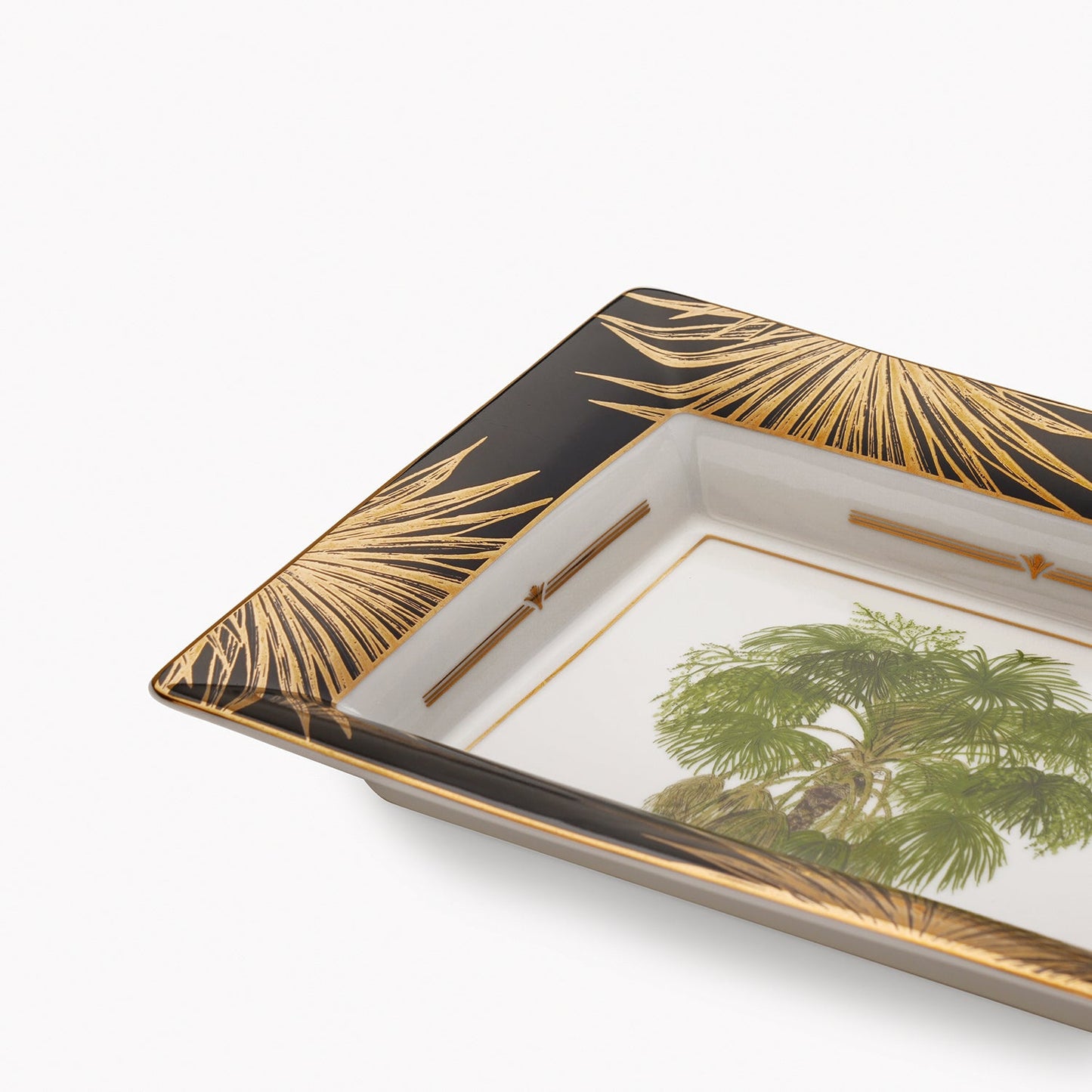 Black & Gold Palm Print Porcelain Trinket Tray