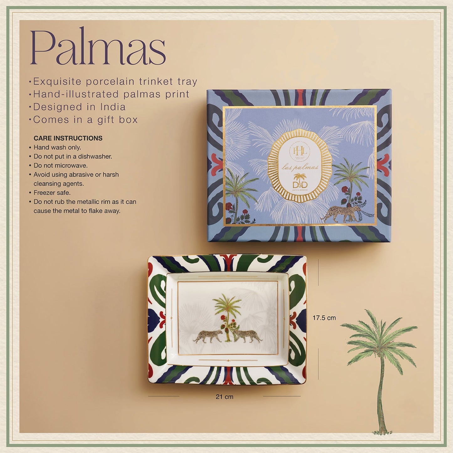 Multicoloured Palmas Print Porcelain Trinket Tray