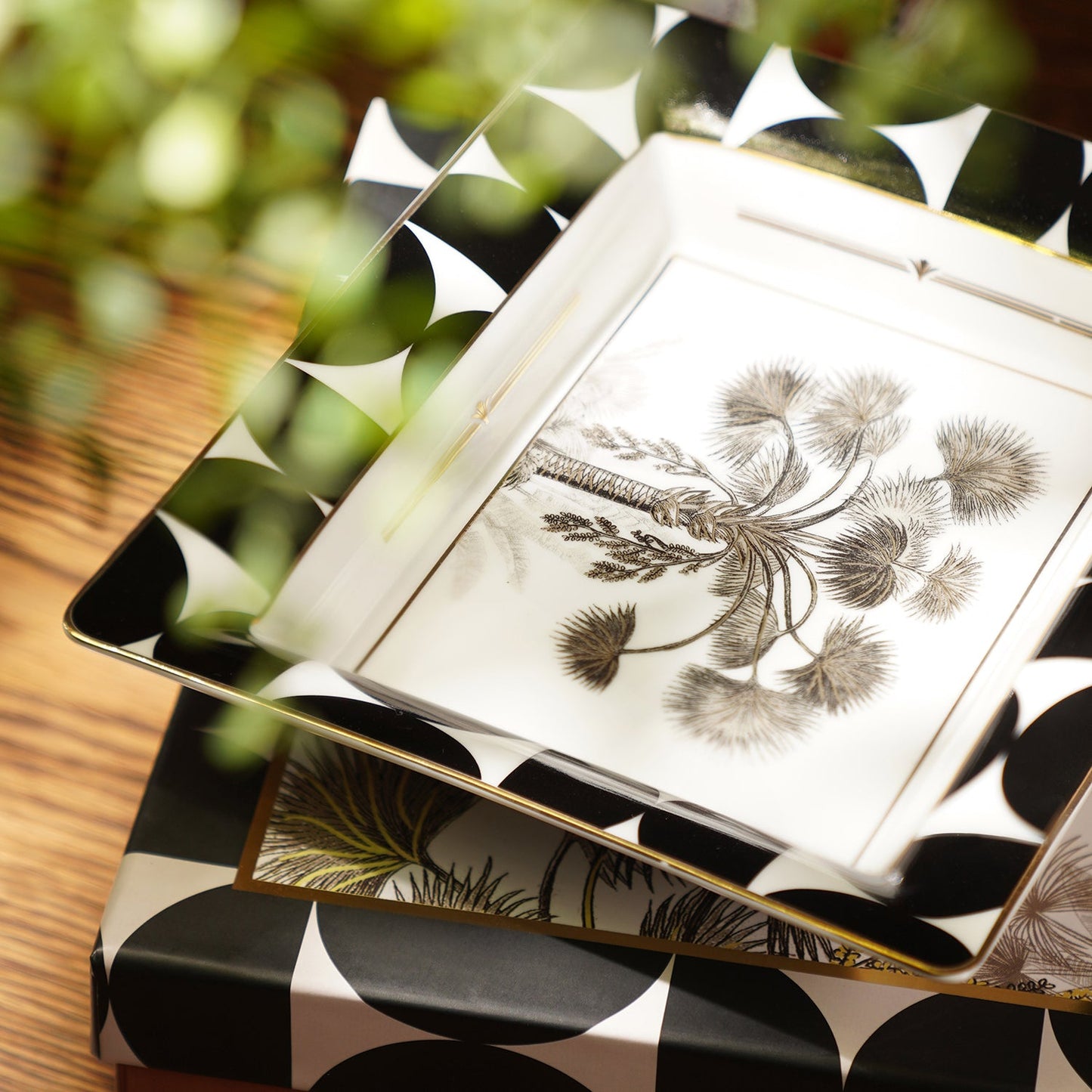 Black & White Palmier Print Porcelain Trinket Tray