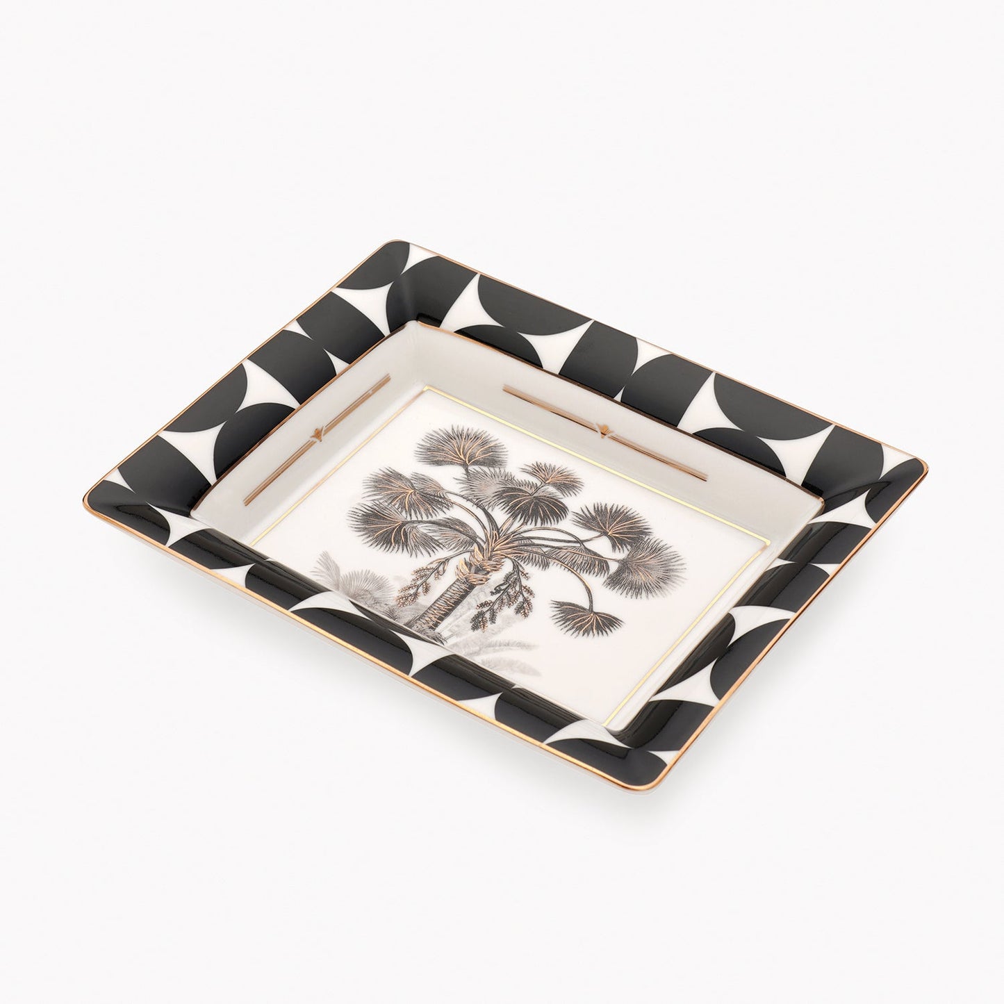 Black & White Palmier Print Porcelain Trinket Tray