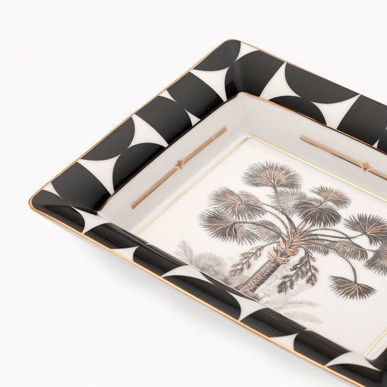 Black & White Palmier Print Porcelain Trinket Tray