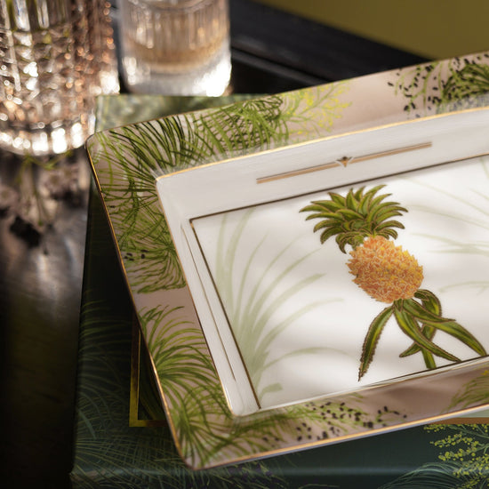 Beige & Green Ananas Print Porcelain Trinket Tray