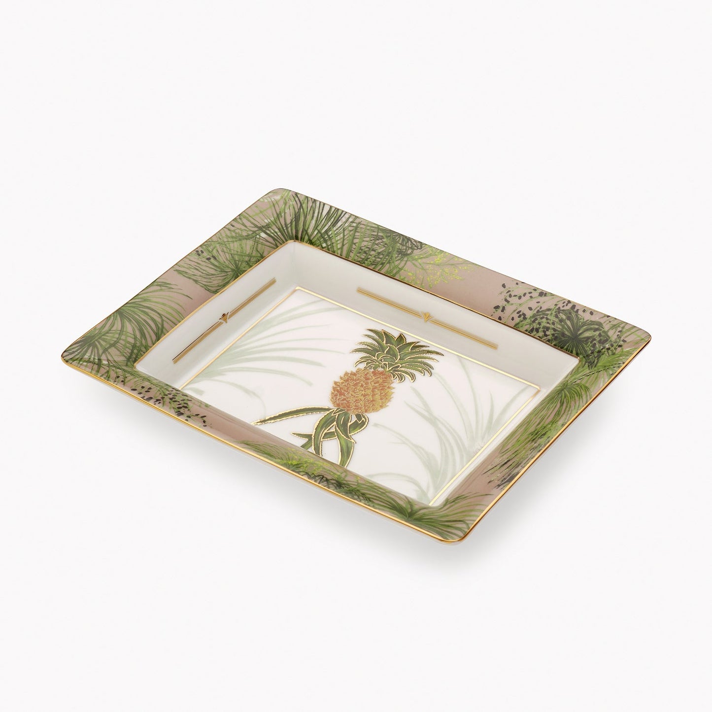 Beige & Green Ananas Print Porcelain Trinket Tray