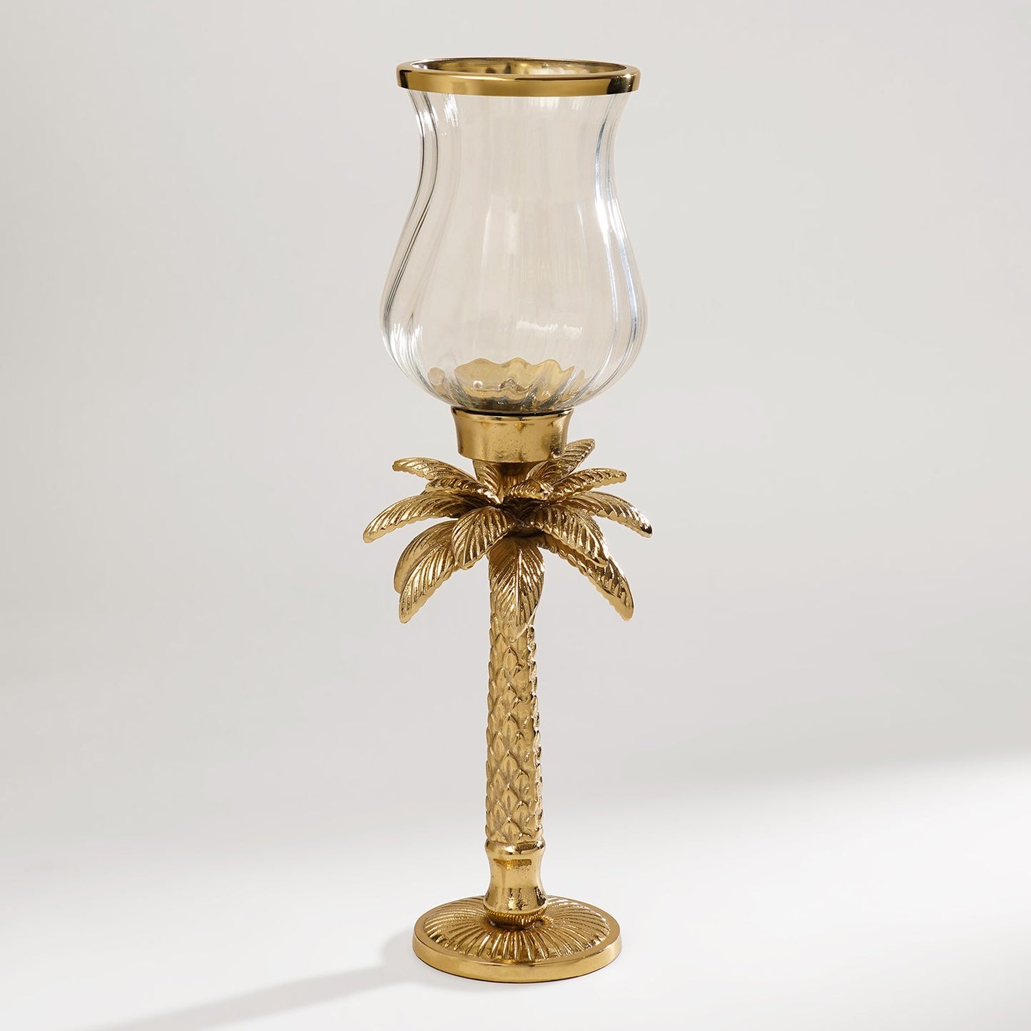 Clear & Gold Palm Hurricane Candle Holder