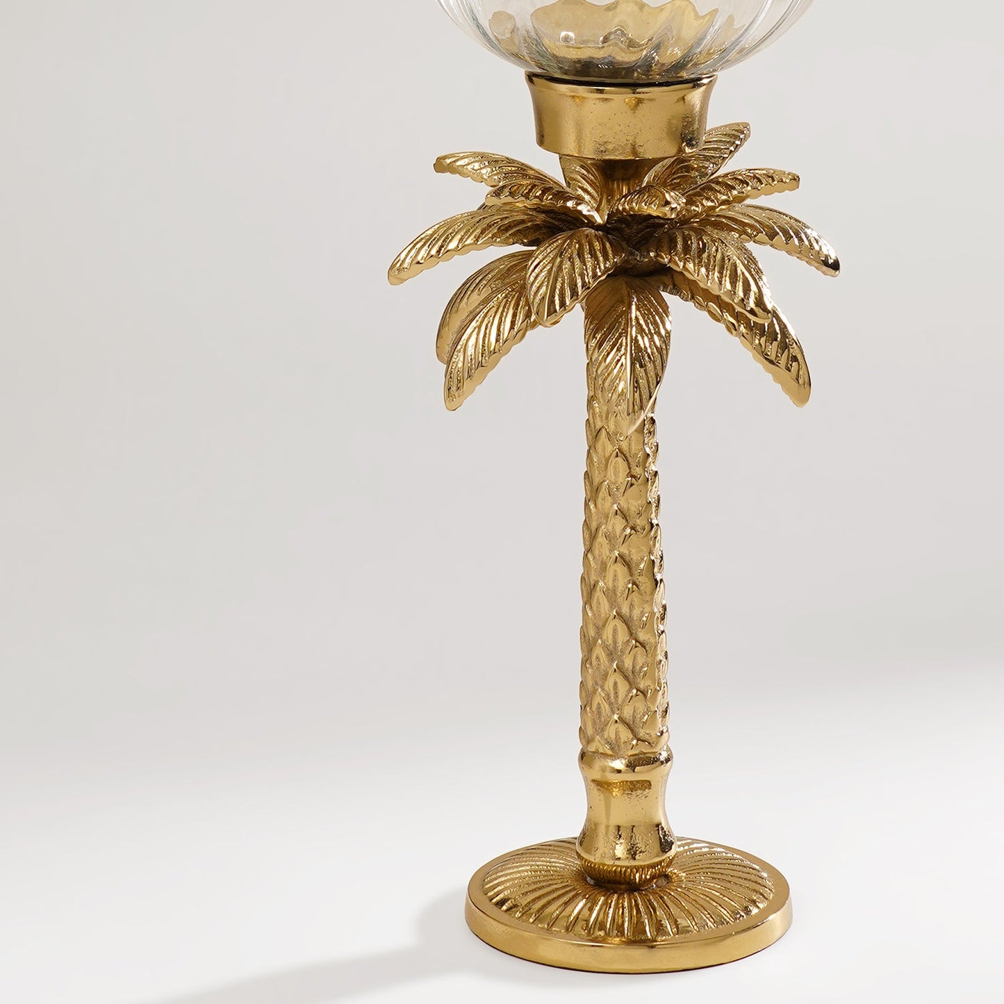 Clear & Gold Palm Hurricane Candle Holder