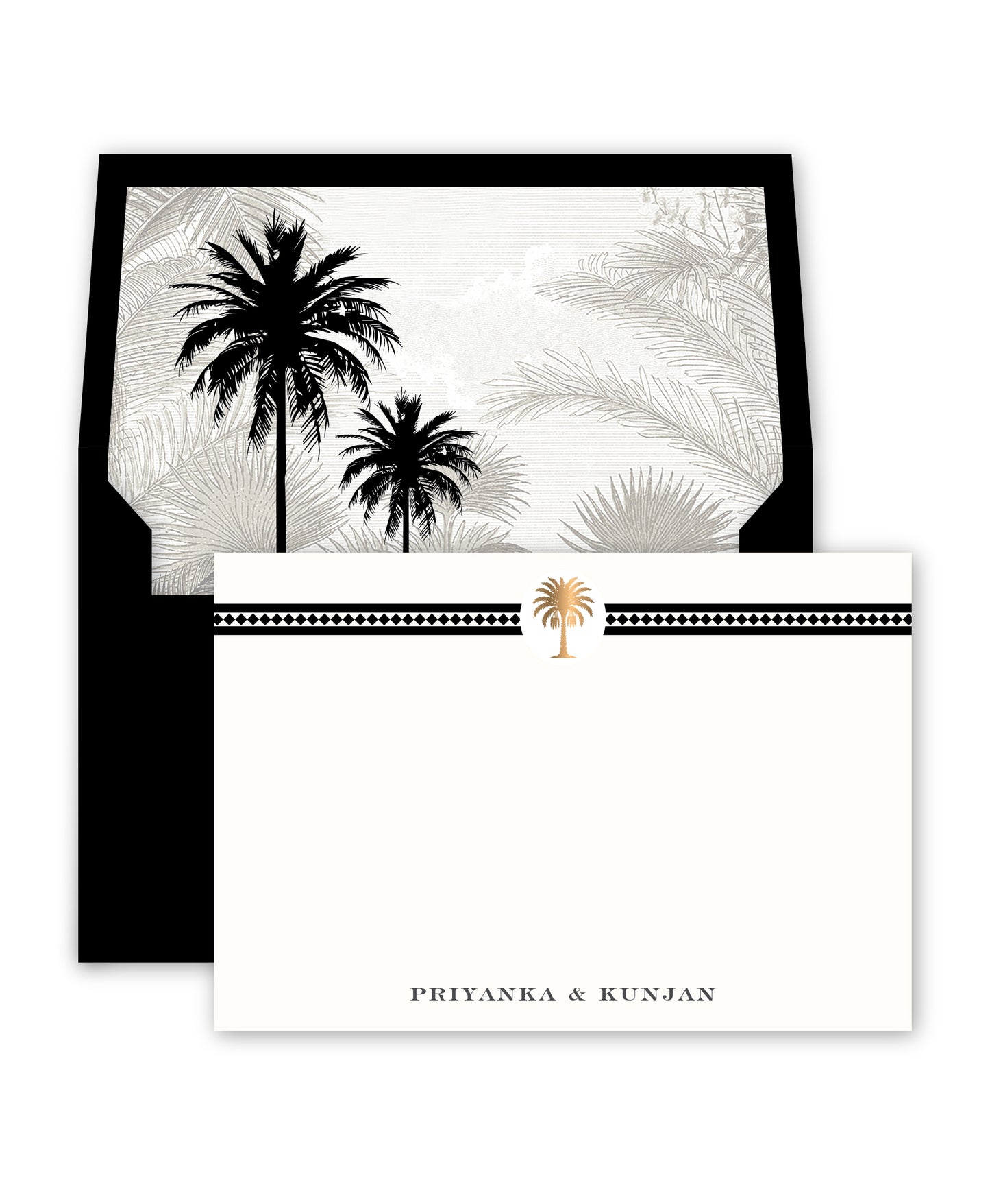 Personalised notecards with golden palm
